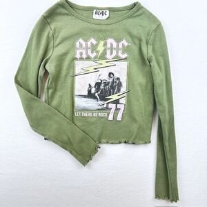 AC/DC Let There Be Rock 77 Graphic Tee Green Long Sleeve Lettuce‎ Edge Kids M 8